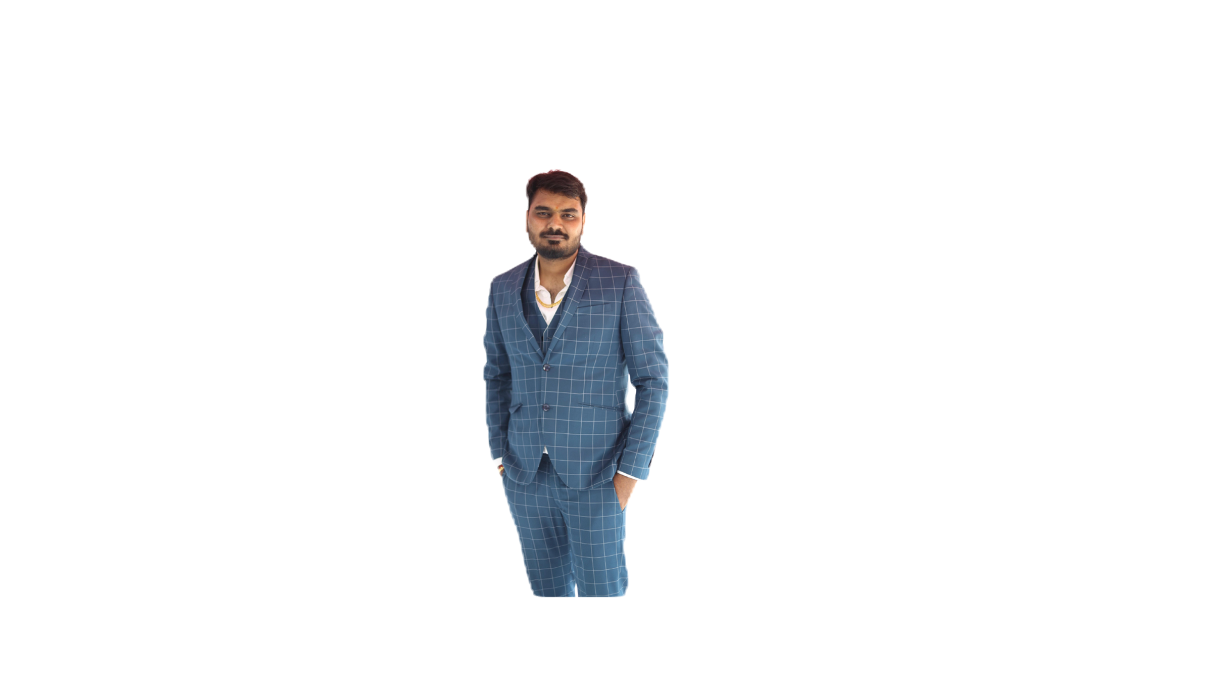 M. Santhosh, founder of Smaakenzzo, in a blue checked suit